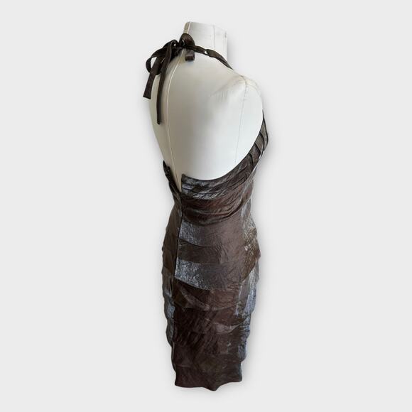 Vintage Y2K Cache Metallic Halter Mini Dress Womens size 6 Bodycon Glam Cocktail - Picture 5 of 11